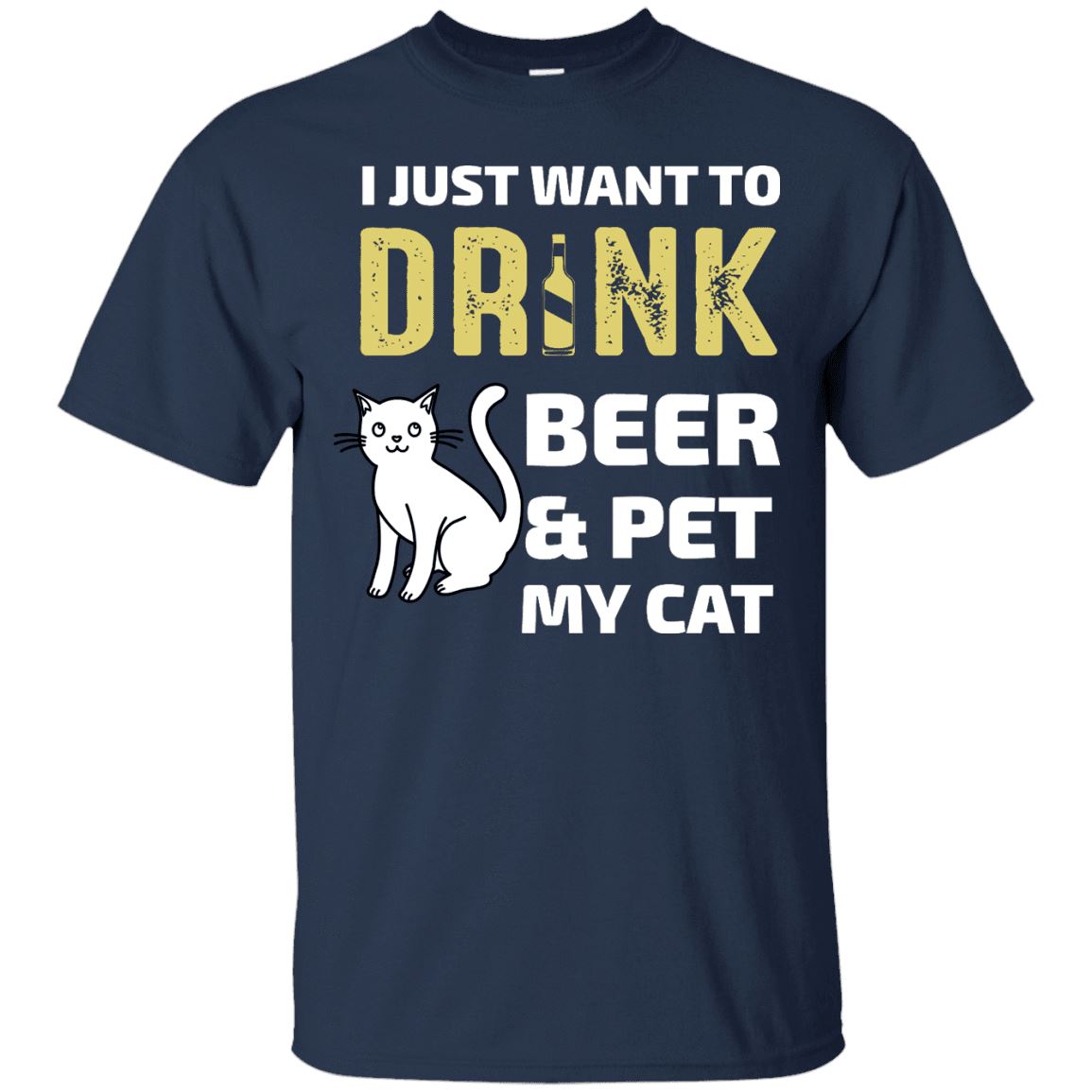 Cat Tee - Drink Beer And Pet My Cat - CatsForLife